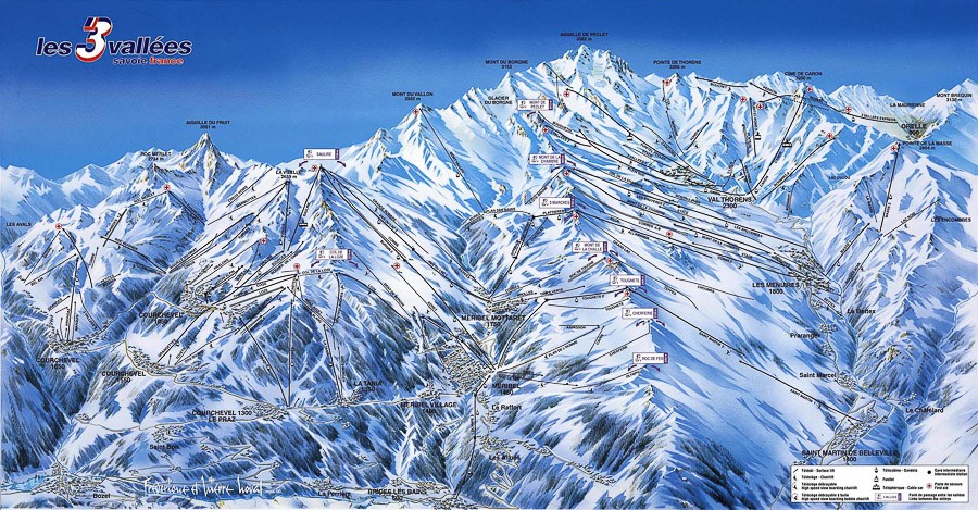 The 3 Valleys piste map including Courchevel